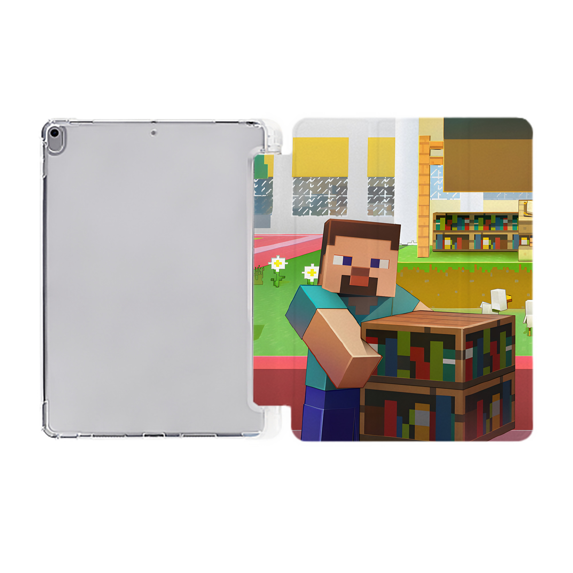（画像用） マインクラフト ブロックの世界 Minecraft MC Block world IPad ケース ペン収納付き 三つ折りスタンド PUレザー×シリコン 対応機種9.5/10.5/10.9インチ